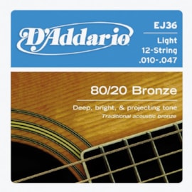 Corda para Violão de Aço EJ36 (12 Cordas) Bronze80/20 (.010) D'Addario Corda para Violão de Aço EJ36 (12 Cordas) Bronze80/20 (.010) D'Addario