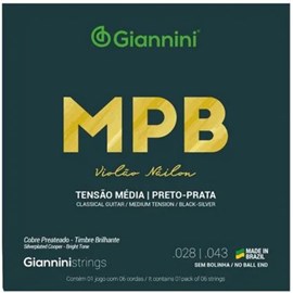 Encordoamento de Nylon para Violão GENWBS MPB Preto/prata Giannini