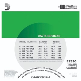 Encordoamento de Violão Aço D'Addario EZ890 Bronze 85/15 0.009-0.045