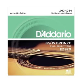 Encordoamento para Violão de Aço EZ920 Bronze 85/15 - 0.012-0.054 Jogo de Cordas D'Addario