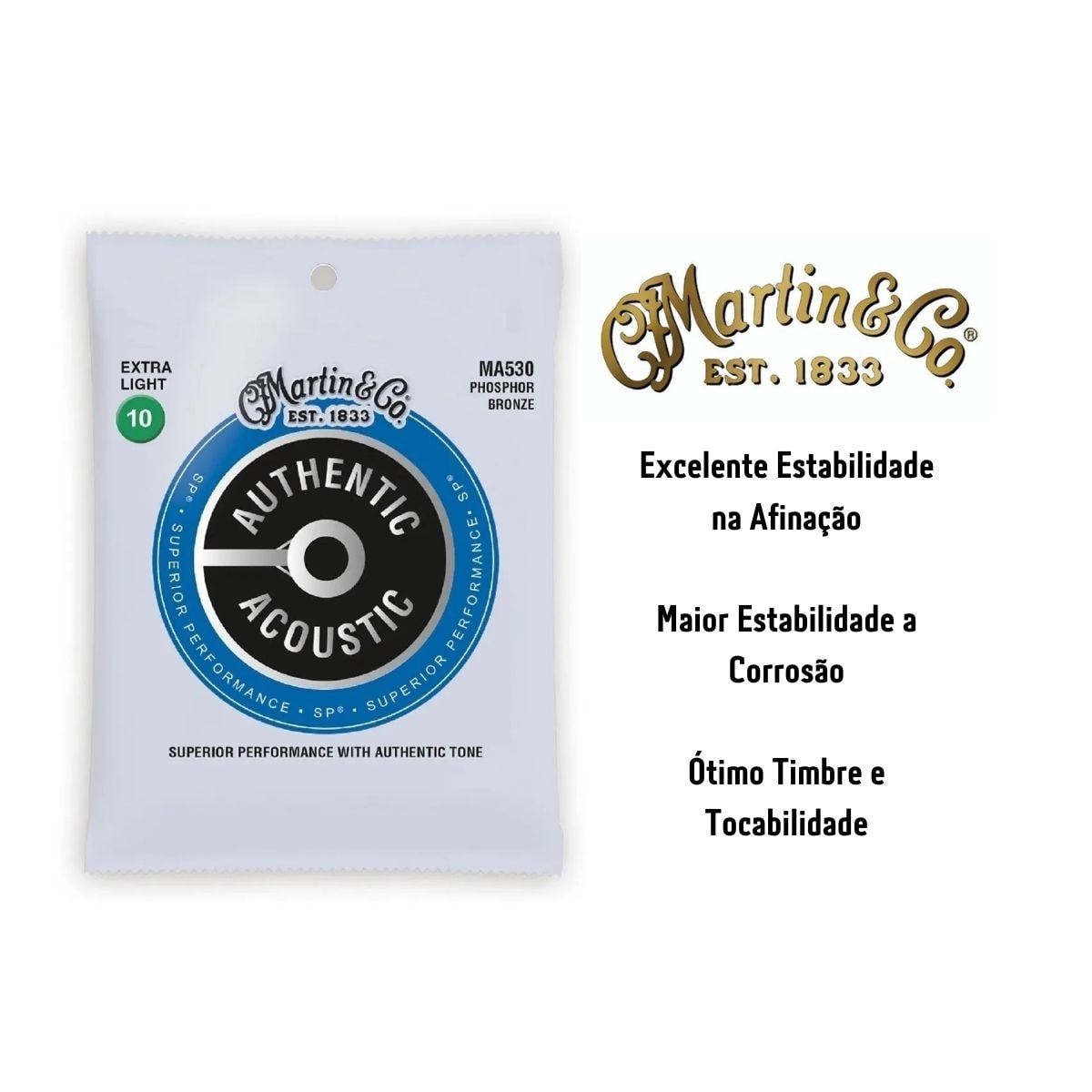 M*e様 B. 'Domingos Martins' Original Clon Encordoamento Violão Martin Aço MA530 Authentic Acoustic SP 010
