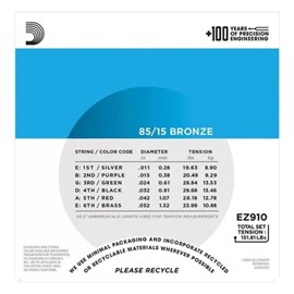 Encordoarmento para Violão Aço EZ910 B+PL011 - 0.011-0.052 D'Addario
