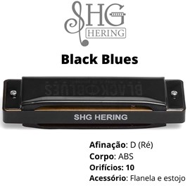 Gaita Diatônica Black Blues 6020D (Ré) Hering - Preto (PT)