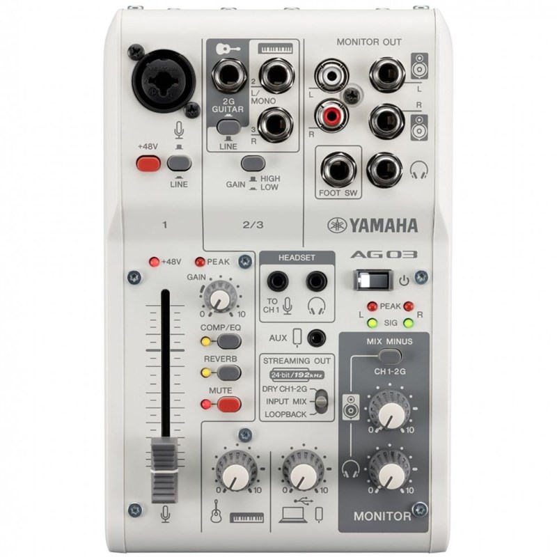Mesa de Som Mixer Yamaha com 3 Canais e Interface USB para Gravação AG03