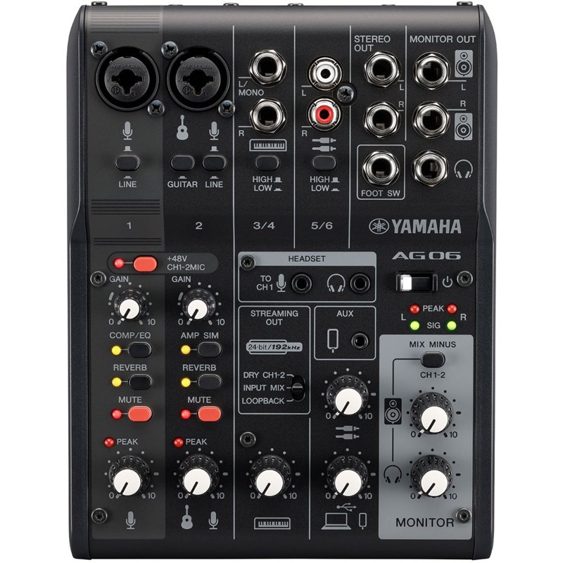 Mesa de som Yamaha Mixer AG06 MKII com Interface USB - Preta
