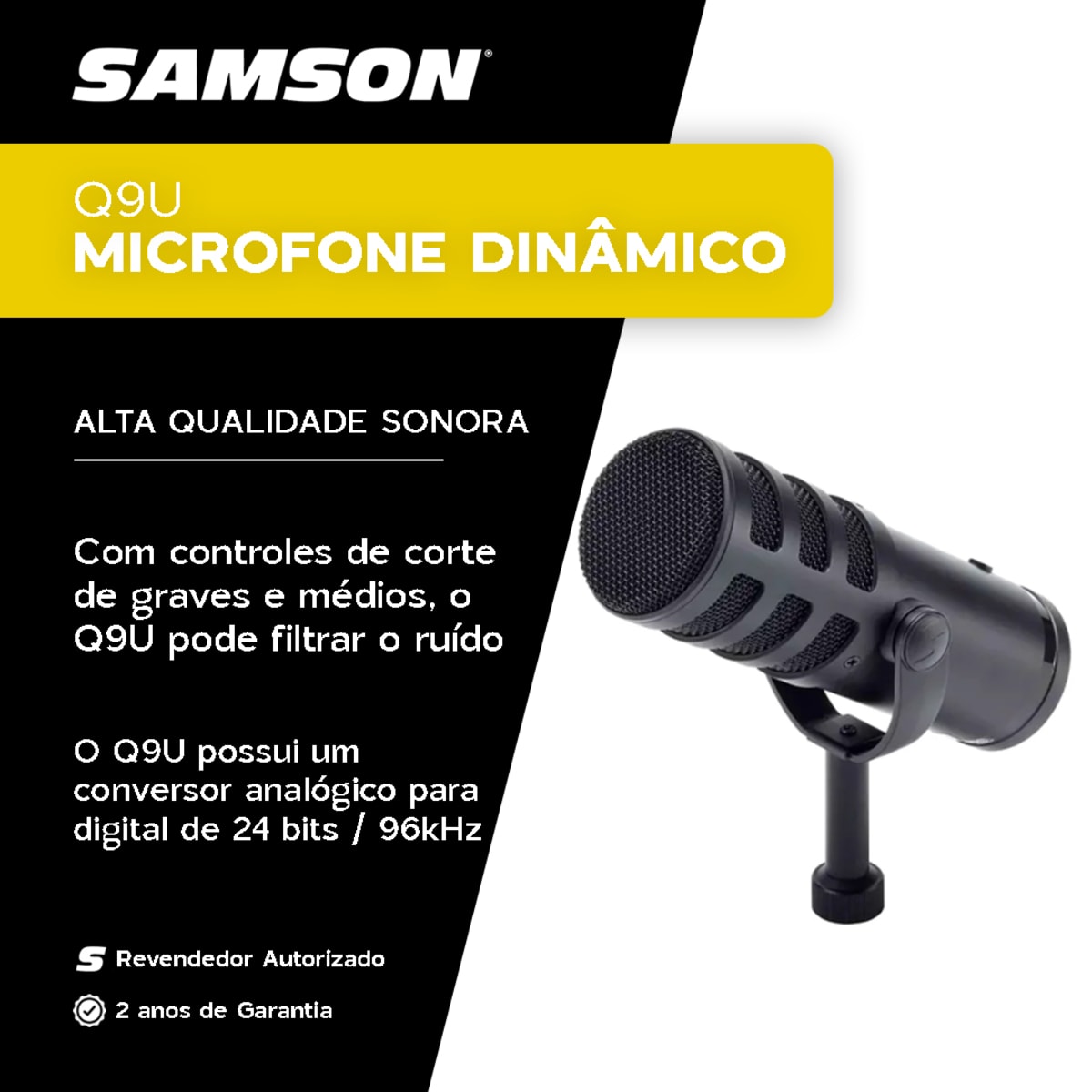 Microfone Samson Q9U para Podcast Transmissão XLR/USB Dinâmico