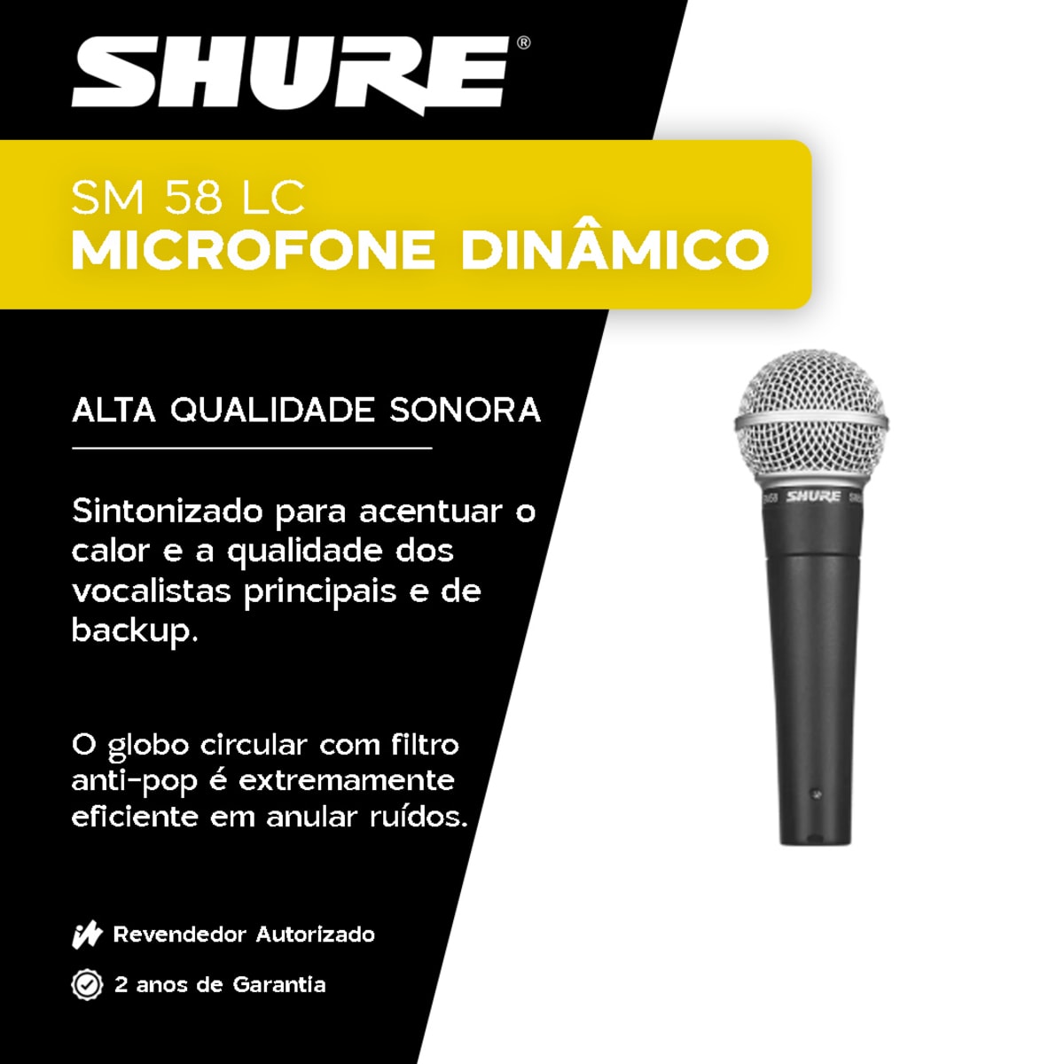 Microfone Shure SM58 LC Dinâmico Cardióide