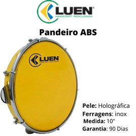 Pandeiro 10" ABS Pele Holográfica Luen - Amarelo (AM)