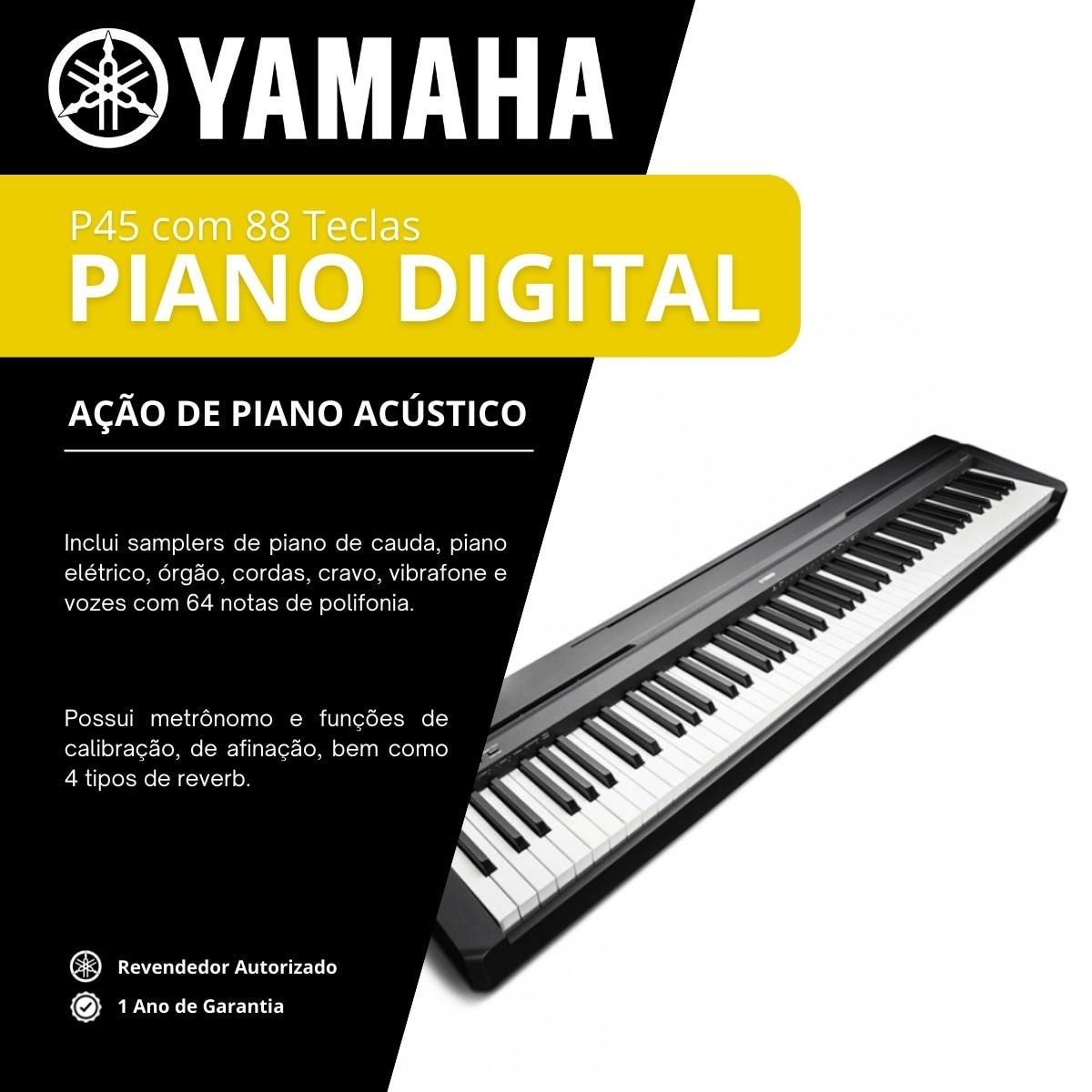 Yamaha P-45 デジタルピアノ 88鍵 Piano Digital Yamaha P-45 88 Teclas com Fonte Bivolt : Amazon.com