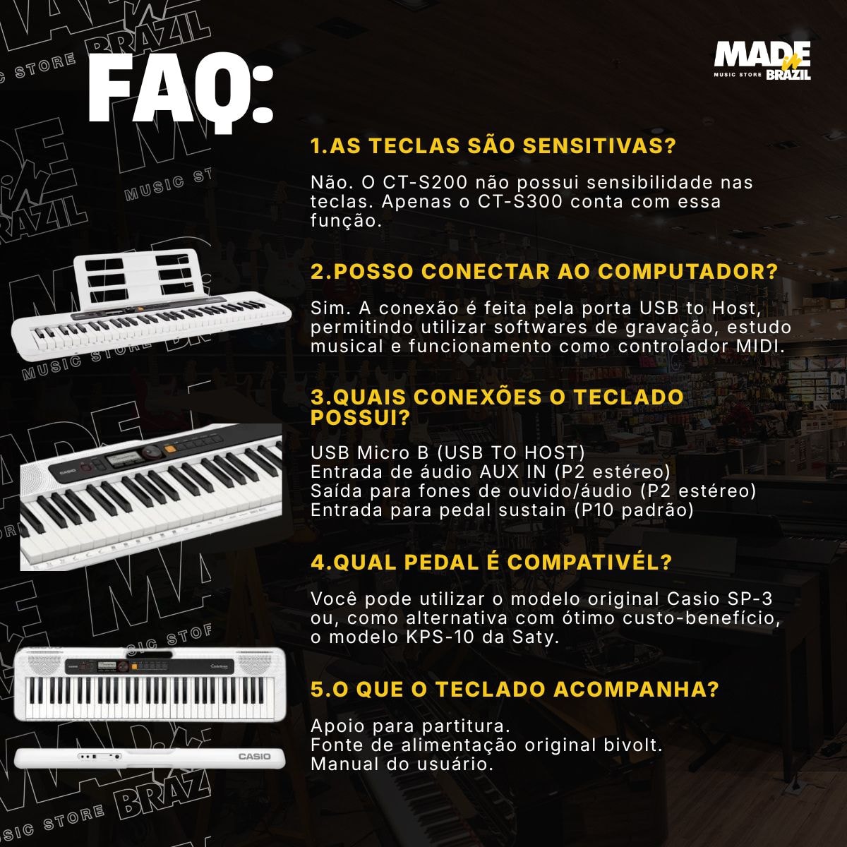 Teclado Arranjador Casio CT-S200 Casiotone 61 Teclas - Branco