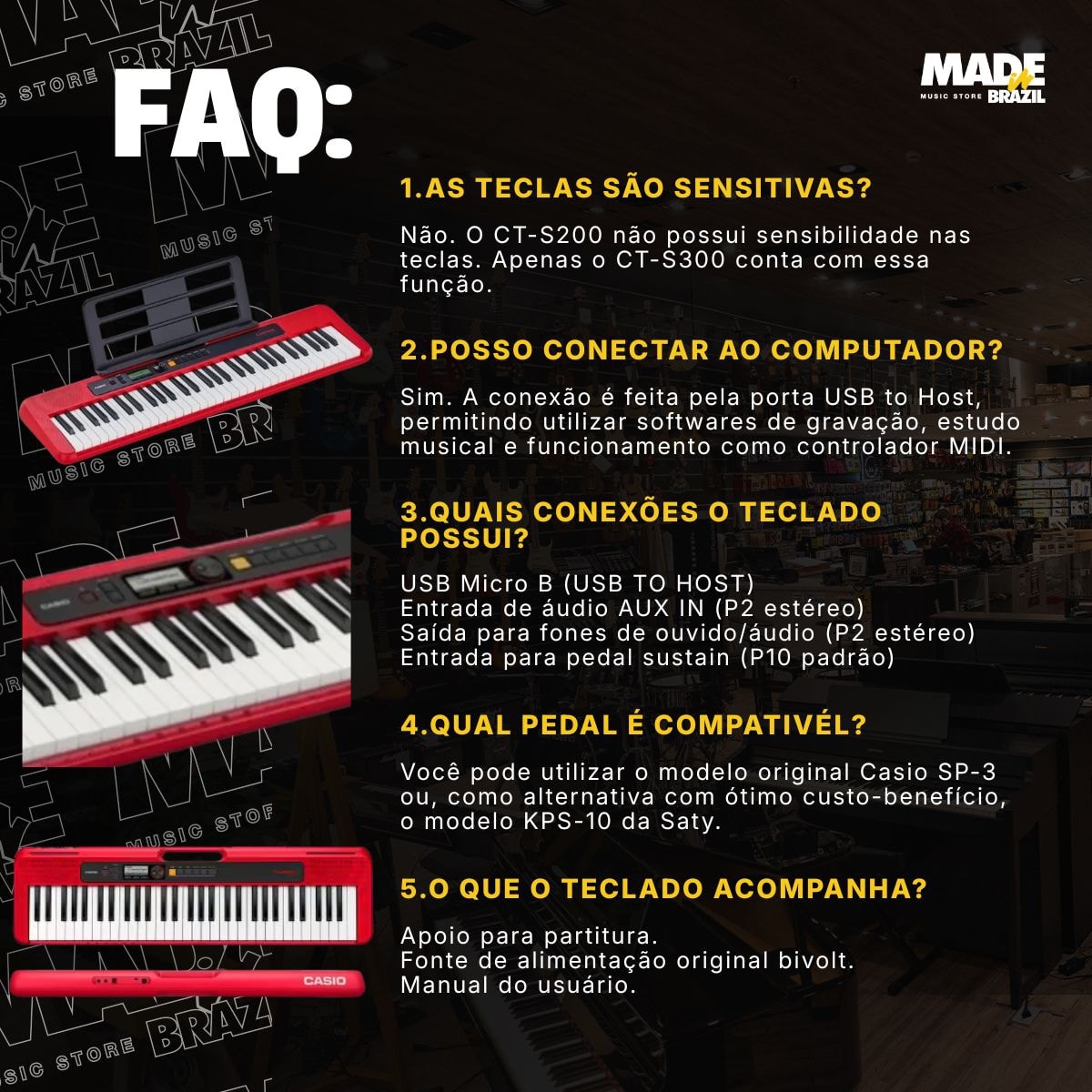 Teclado Casio CT-S200 Casiotone 61 Teclas - Preto