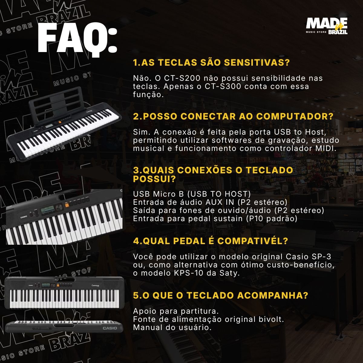Teclado Arranjador Casio CT-S200 Casiotone 61 Teclas - Branco