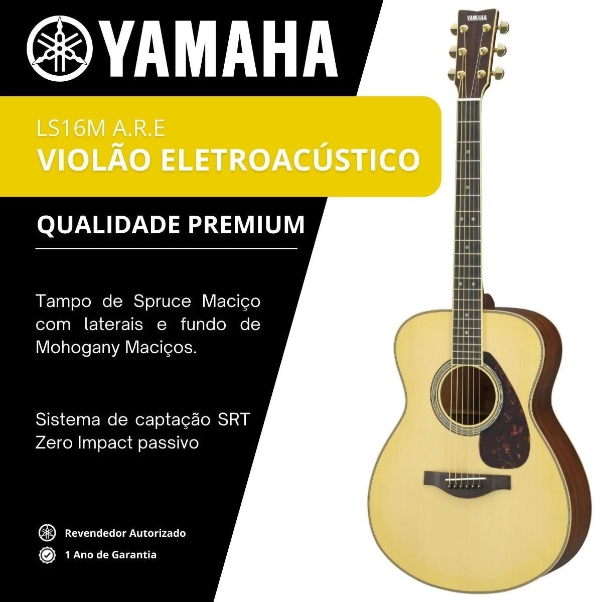 Violão Eletroacústico Aço Yamaha LS16M ARE Maciço com Afinador