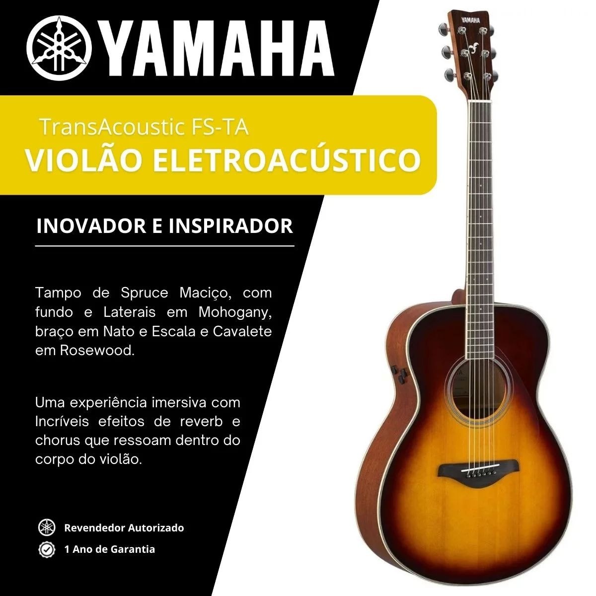 Violão Yamaha Aço Transacoustic FS-TA com Reverb e Chorus - Brown